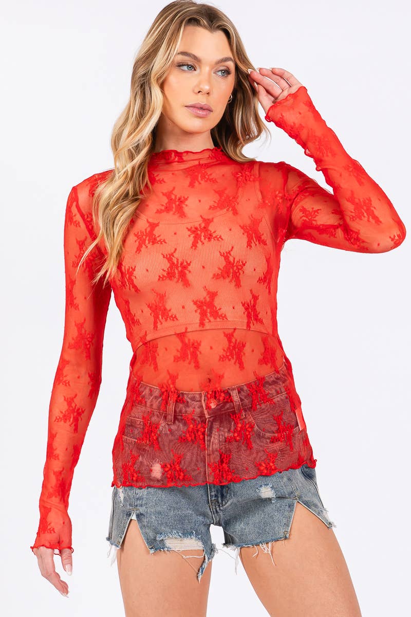 LONG SLEEVE FLORAL LACE TOP