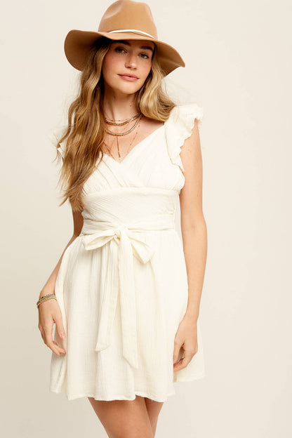 Flutter Sleeve Surplice Mini Dress LD1017