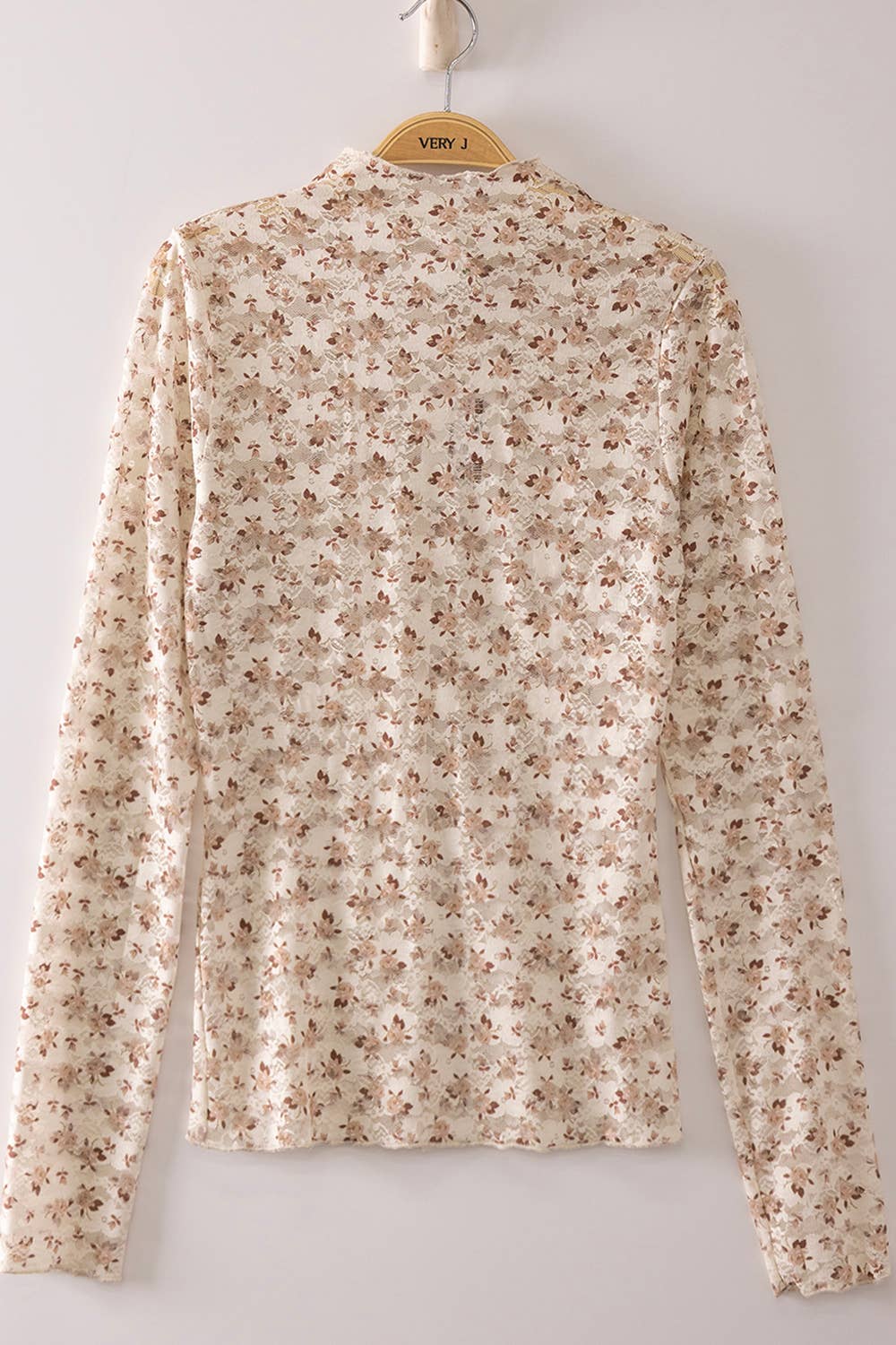 NT12220-High Neck Fitted Sheer Mesh Lace Knit Top