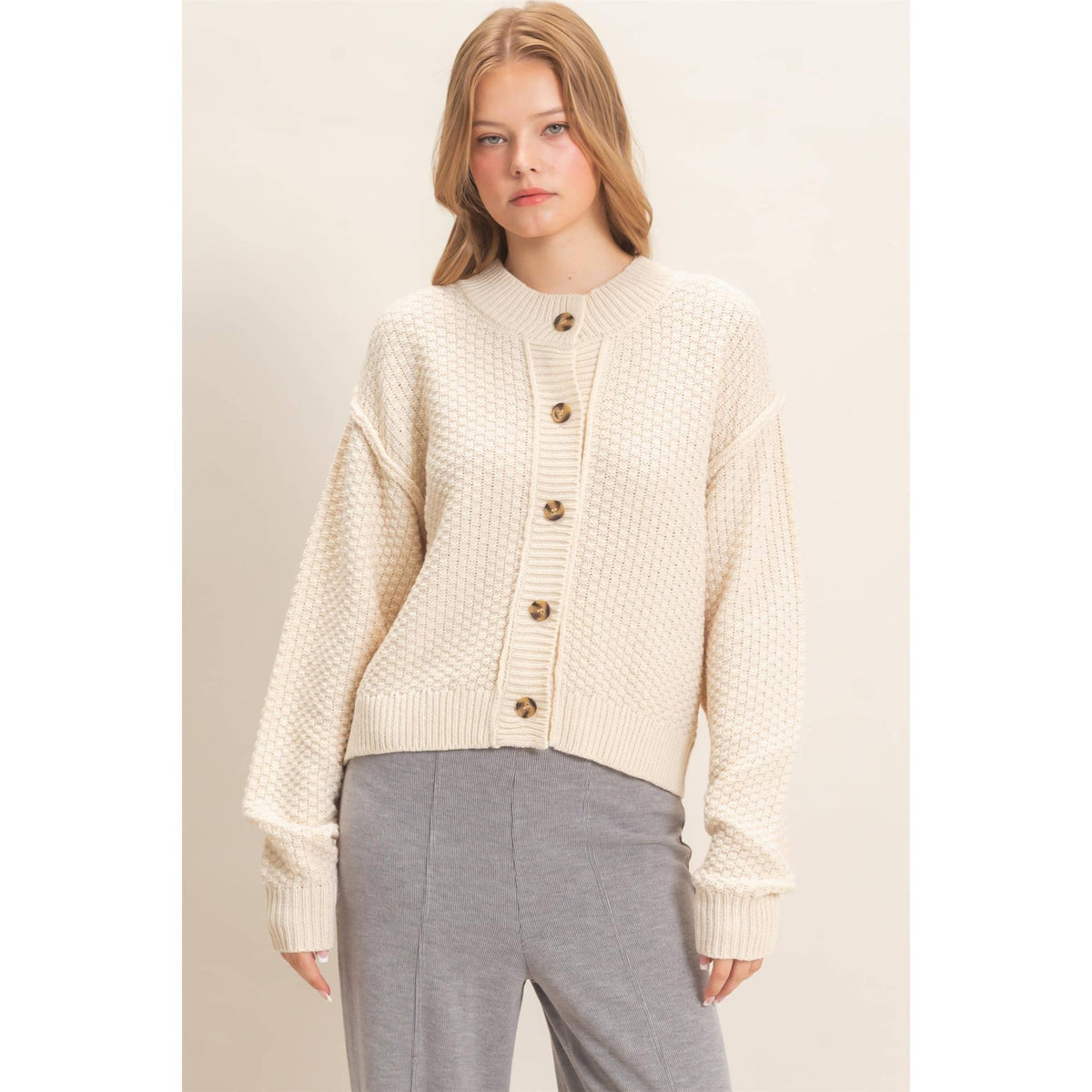 Textured Knit Button-Front Cardigan