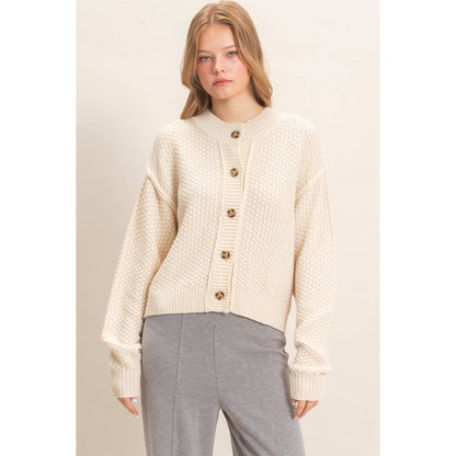 Textured Knit Button-Front Cardigan