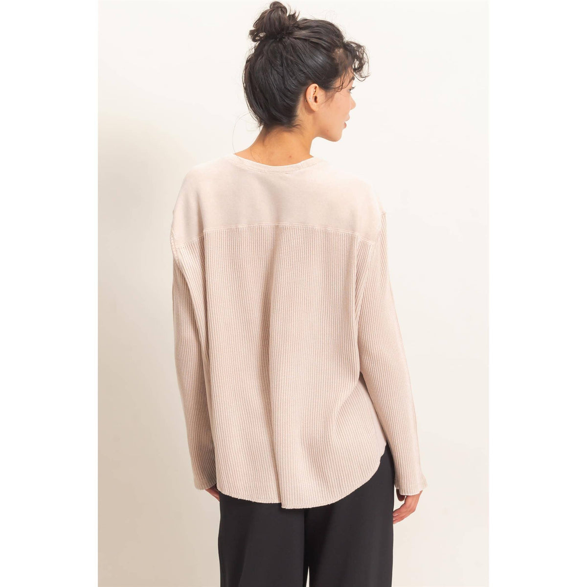 Oversized Mineral Washed Waffle Knit Top