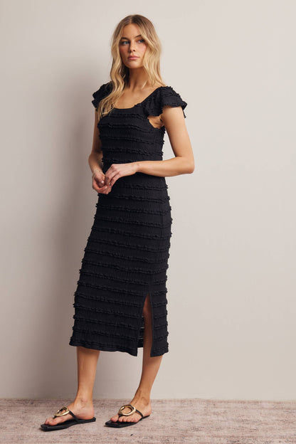 Smocked Ruffle Strap Midi Dress