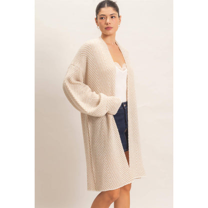 Herringbone Pattern Open-Front Cardigan