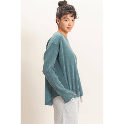 Oversized Mineral Washed Waffle Knit Top