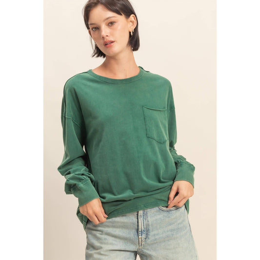 Oversized Washed Long Sleeve Pocket Tee