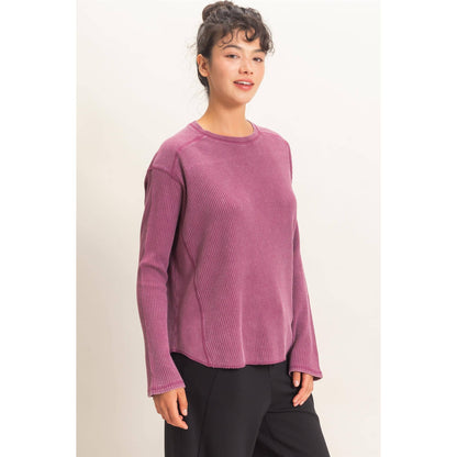Oversized Mineral Washed Waffle Knit Top