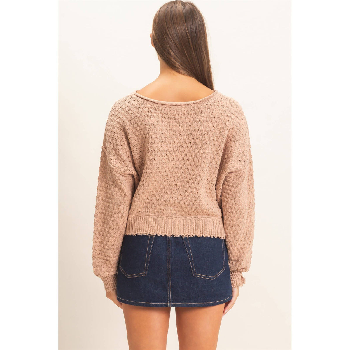 Textured Boat Neck Sweater