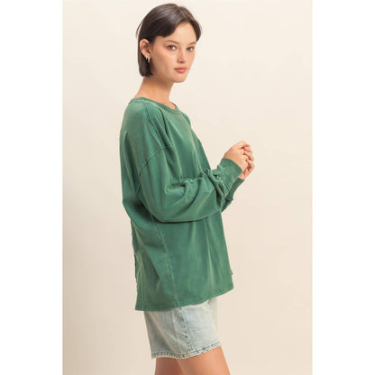 Oversized Washed Long Sleeve Pocket Tee