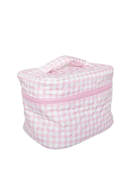 Light Pink Plaid Cosmetic Bag for Makeup