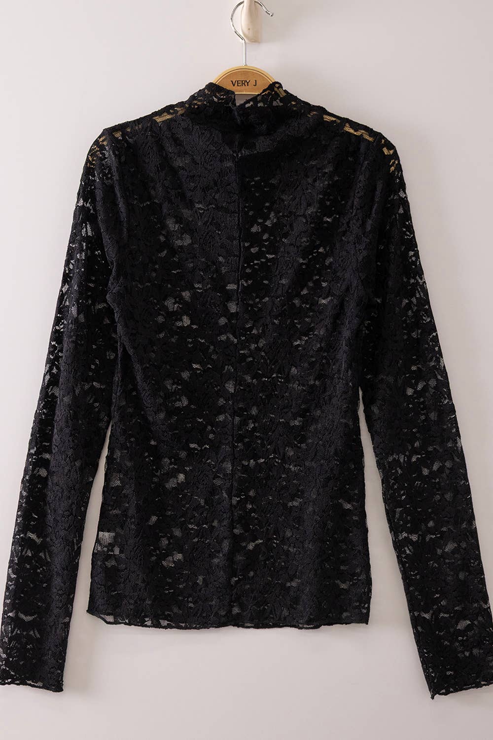 NT12220-High Neck Fitted Sheer Mesh Lace Knit Top