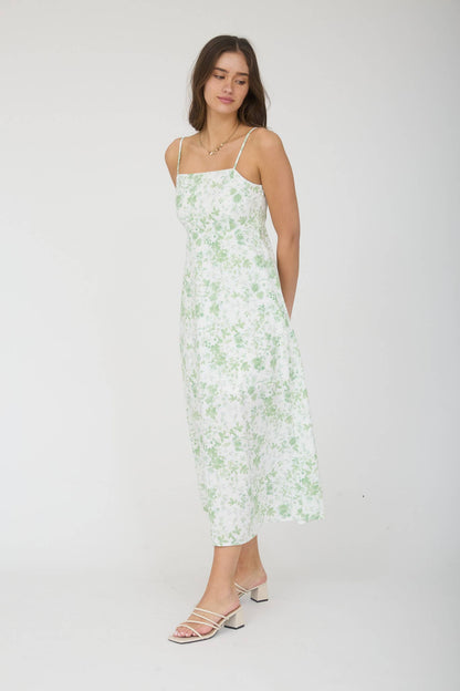 WATERCOLOR FLORAL SPAGHETTI STRAP MIDI DRESS