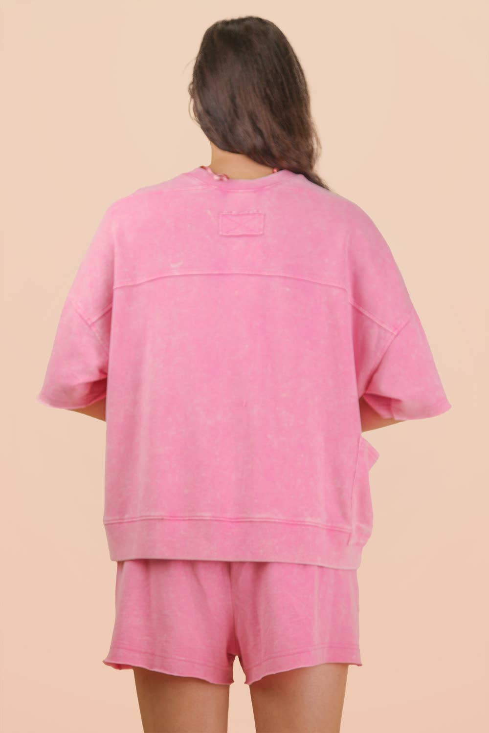 NT12429SET-Mineral Washed Knit Casual Top & Shorts