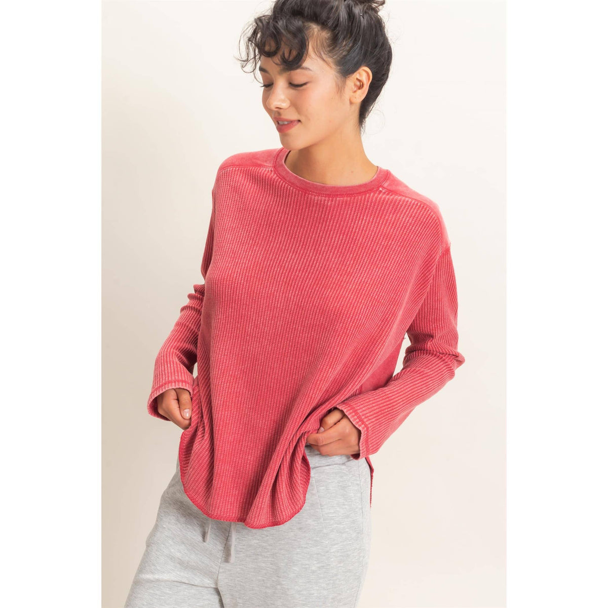 Oversized Mineral Washed Waffle Knit Top
