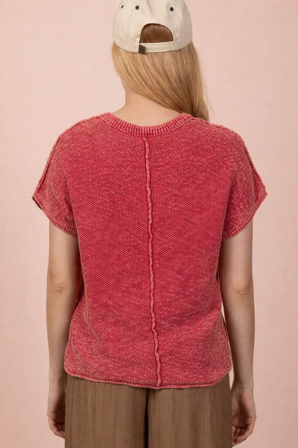 12W3342N-Mineral Washed Knit Casual Sweater Top