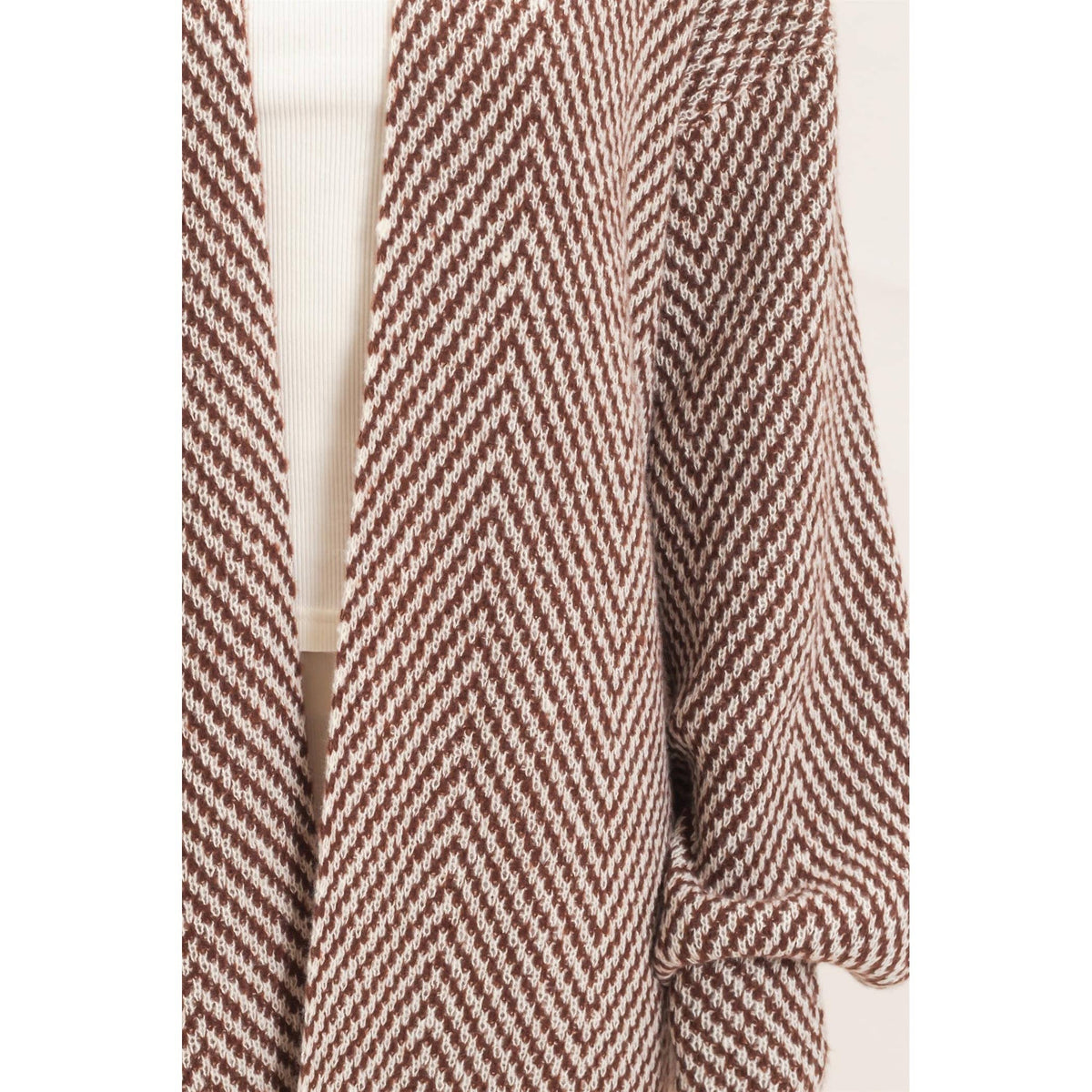 Herringbone Pattern Open-Front Cardigan