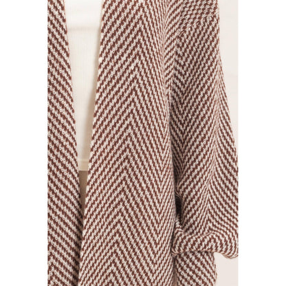 Herringbone Pattern Open-Front Cardigan