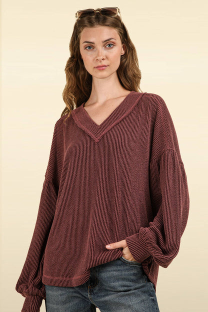 Otto Ribbed V-Neck Oversized Knit Top