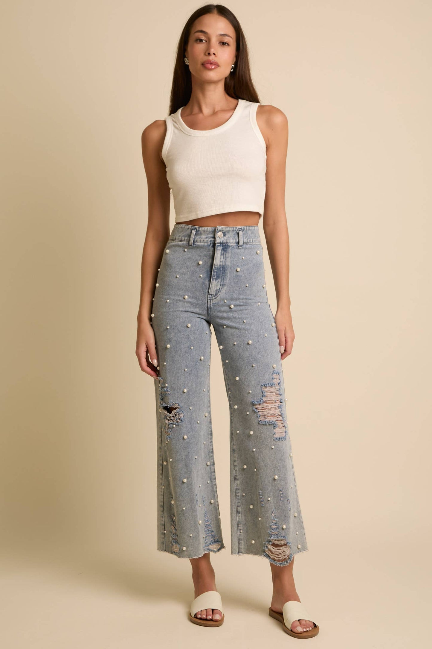 Pearl Trim Straight Leg Pants