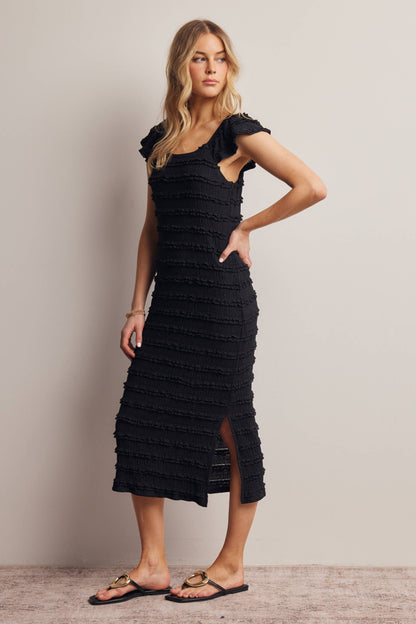Smocked Ruffle Strap Midi Dress
