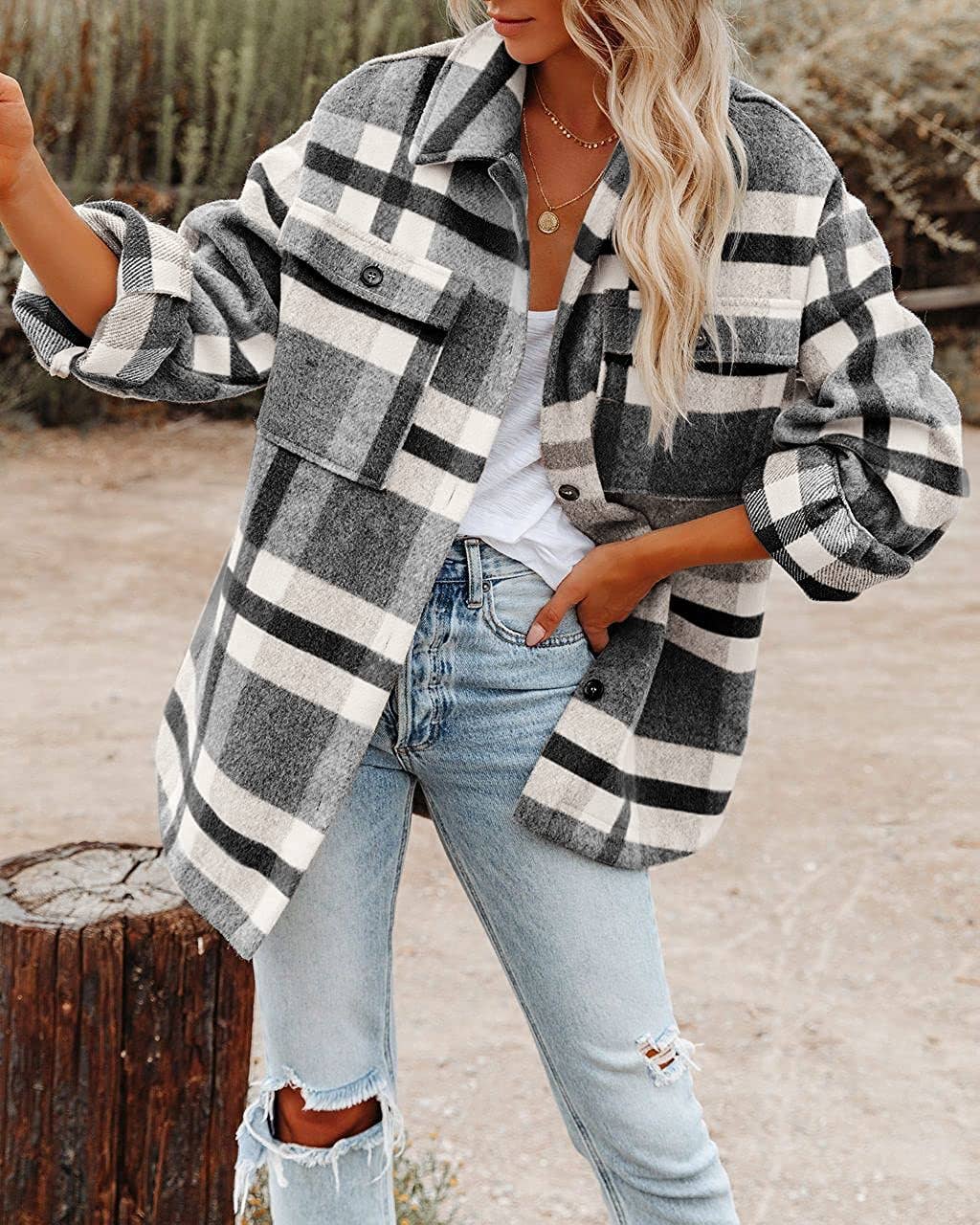 Women's Plaid Button