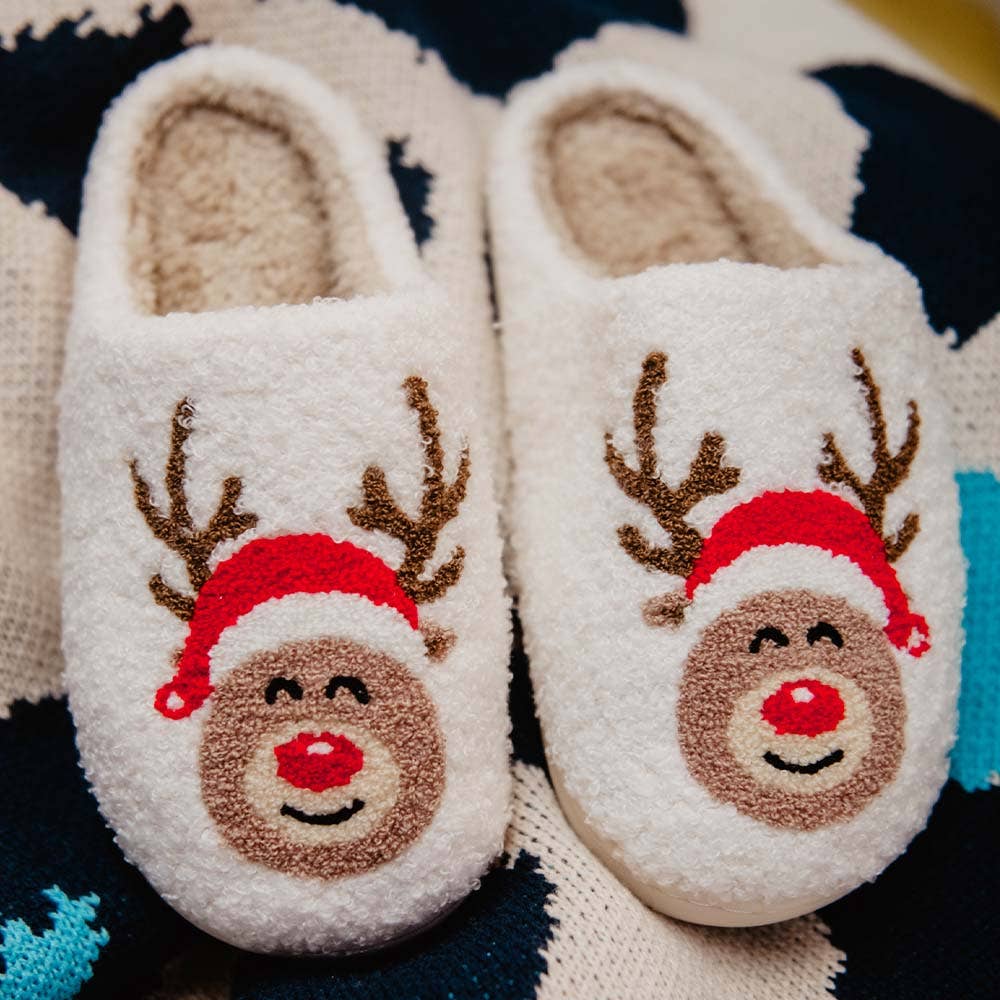 Reindeer Red Nose Christmas Slippers