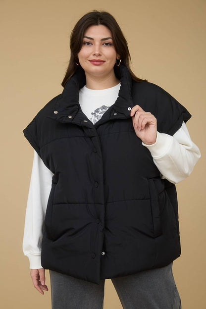 PLUS OVERSIZED SNAP BUTTON PUFFER VEST