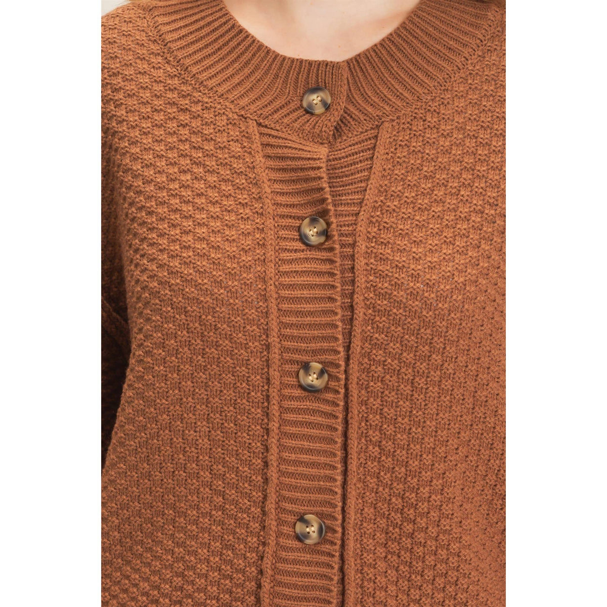Textured Knit Button-Front Cardigan