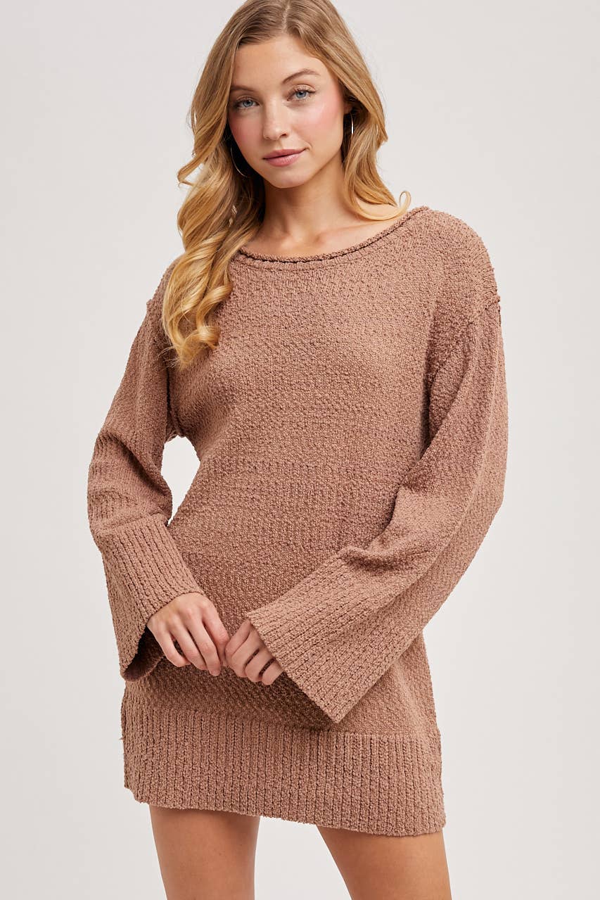 CHUNKY KNIT CREW NECK TUNIC SWEATER DRESS