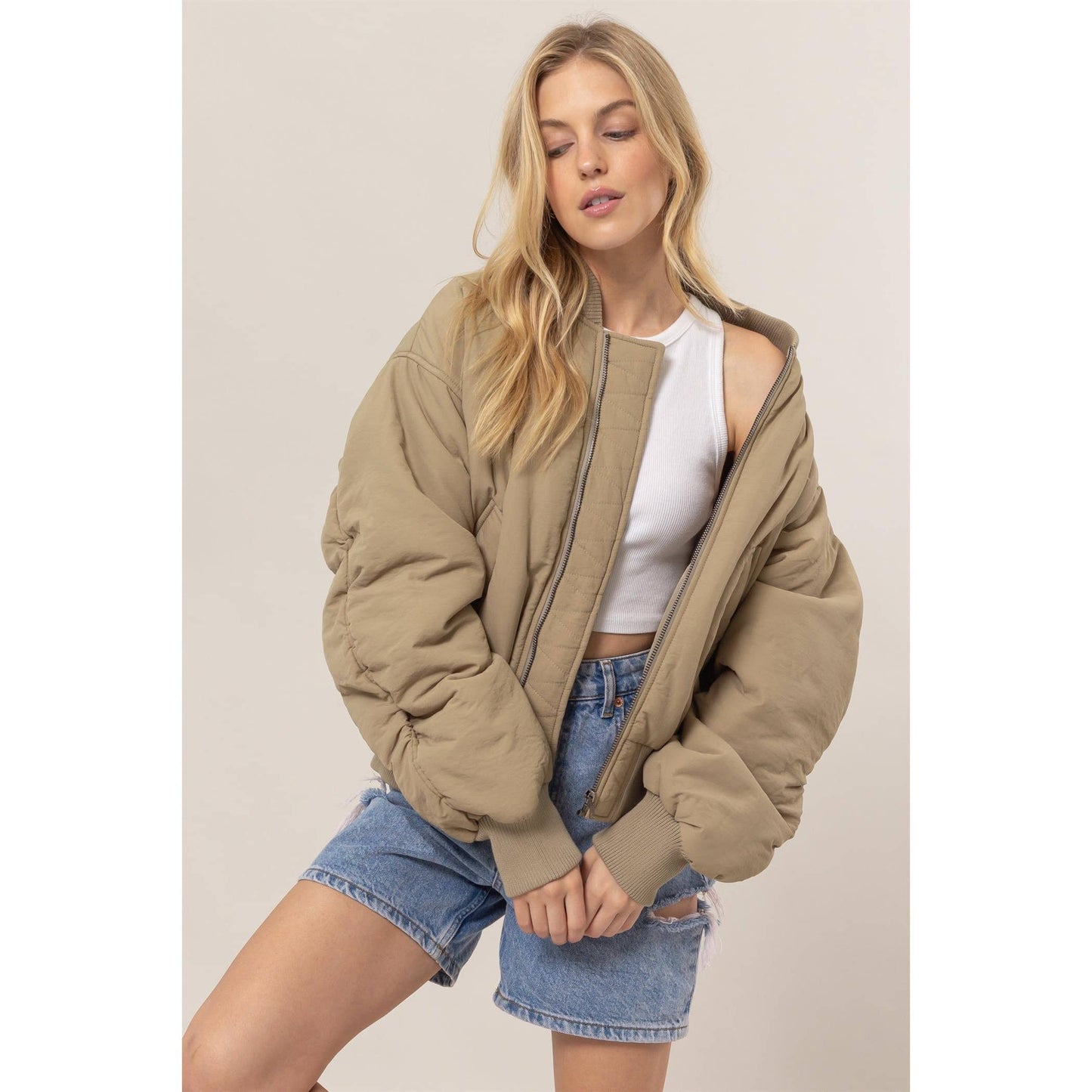 Oversized Bomber Puffer Jacket