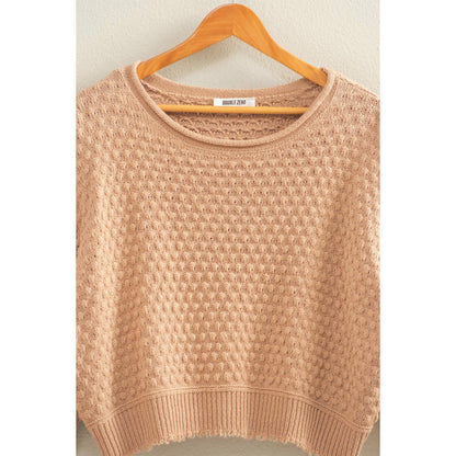 Textured Round Neck Long Sleeve Sweater