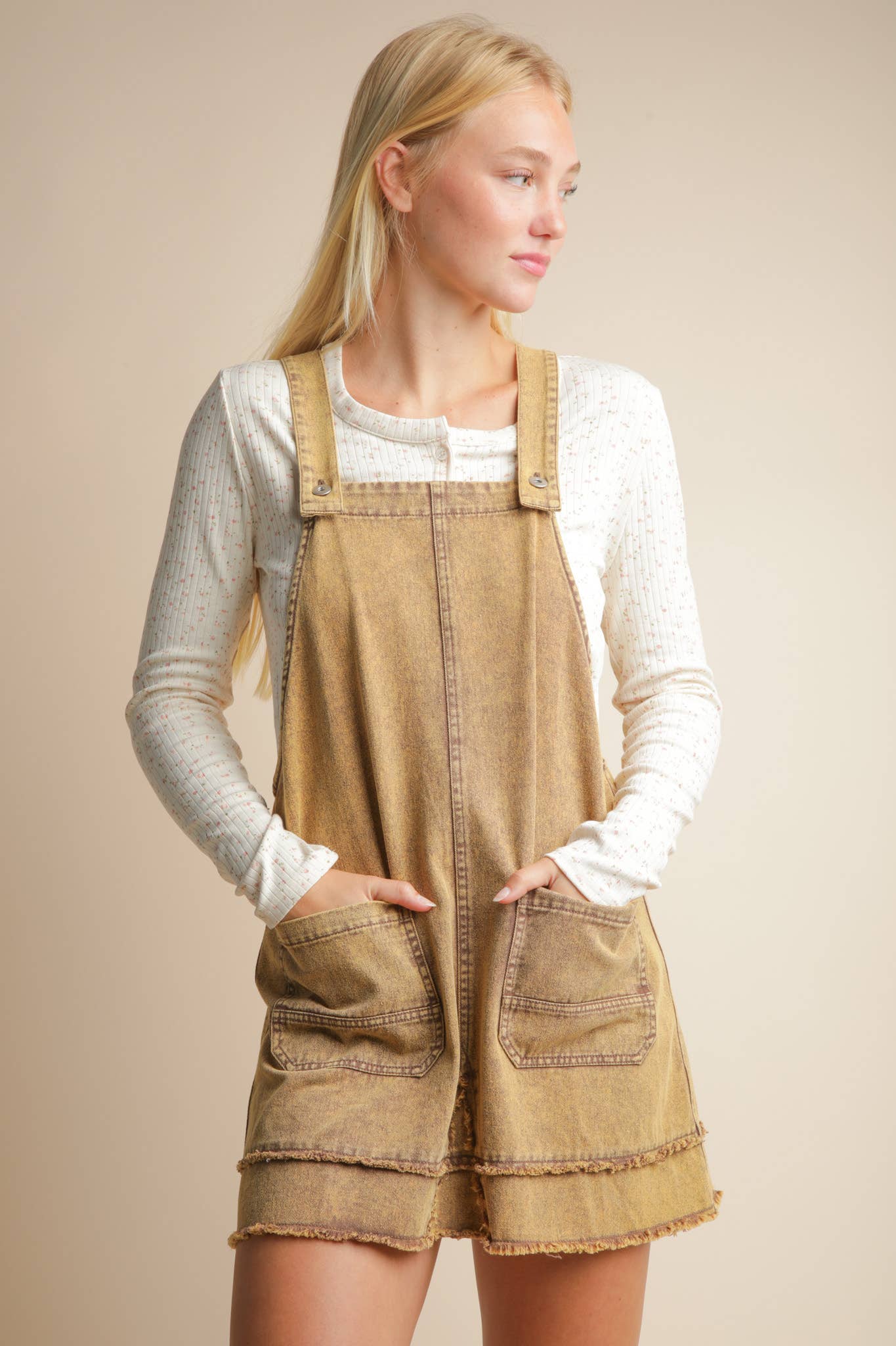 ND31791-Washed Denim Overall Mini Dress