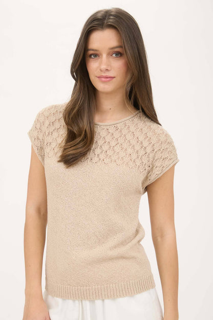 EYELET YOKE SWEATER KNIT TOP