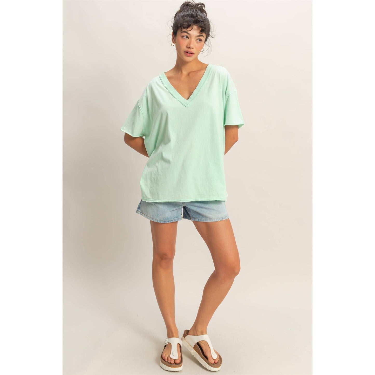Washed V-Neck Oversized Tee
