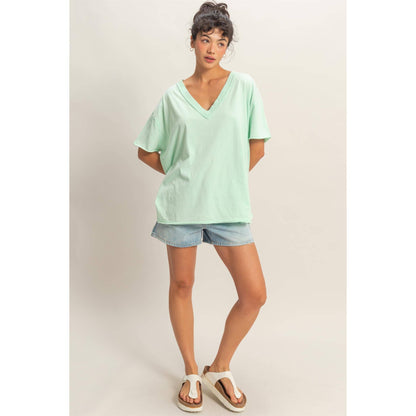 Washed V-Neck Oversized Tee