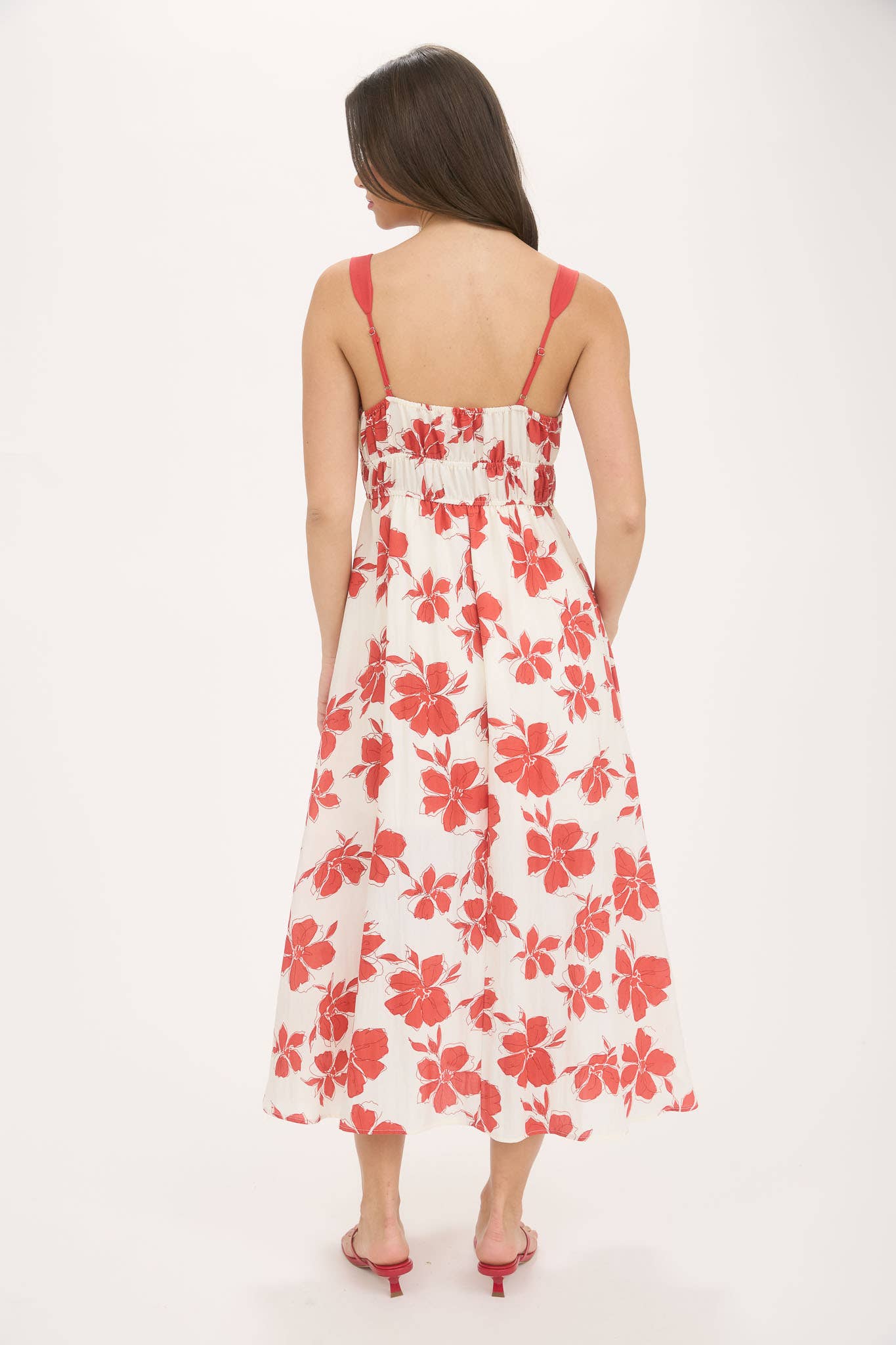 FLORAL SWEETHEART FRONT TIE WITH CUTOUT MIDI DRESS