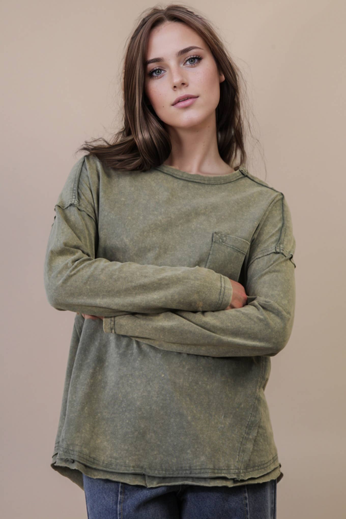 NT11817X-PLUS SIZE Mineral Washed Casual Knit Top