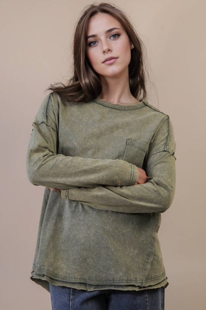 NT11817X-PLUS SIZE Mineral Washed Casual Knit Top