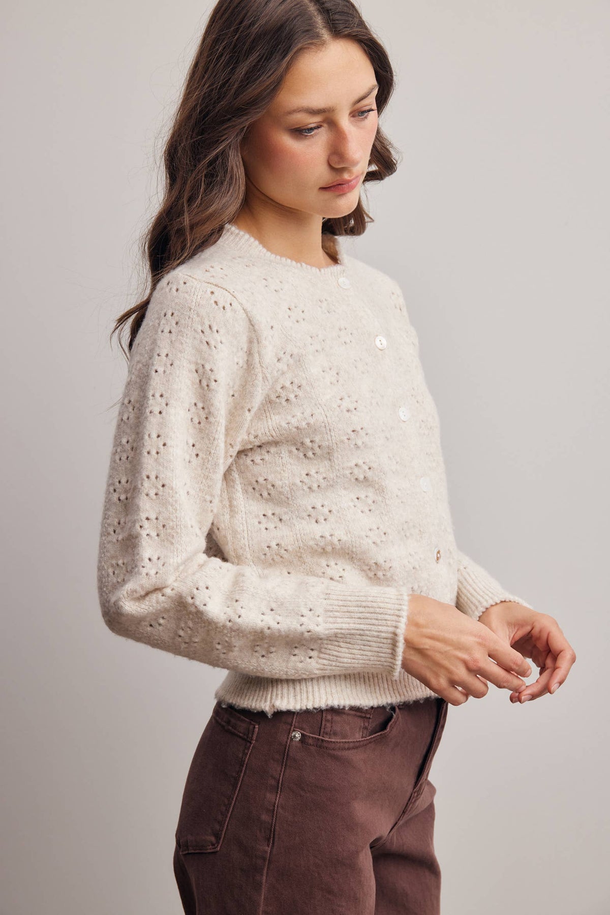 Pointelle Knit Button Cardigan FSW0069