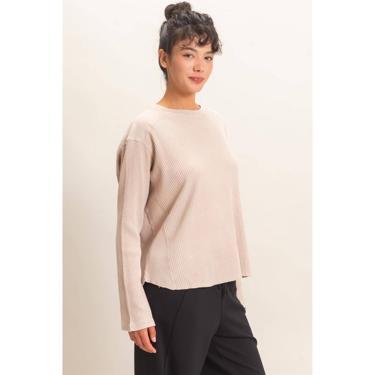Oversized Mineral Washed Waffle Knit Top