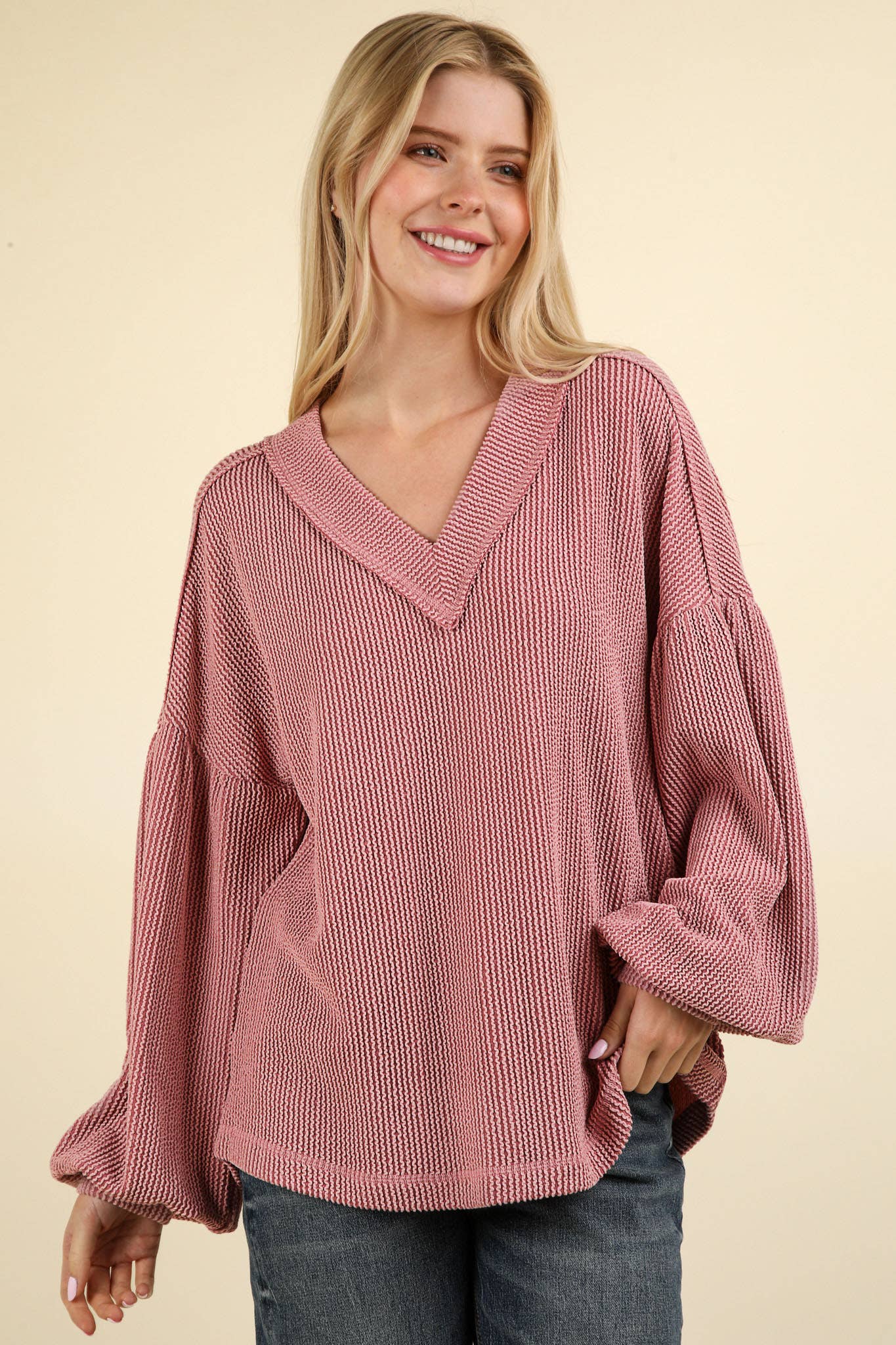 Otto Ribbed V-Neck Oversized Knit Top