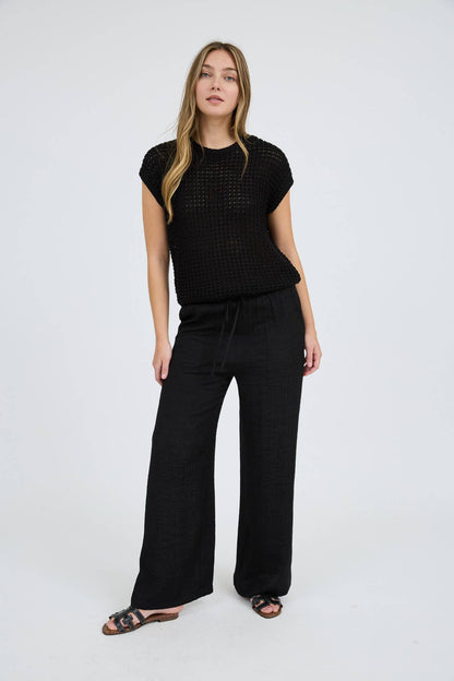 CROCHET KNIT BATWING SHORT SLEEVE SWEATER TOP