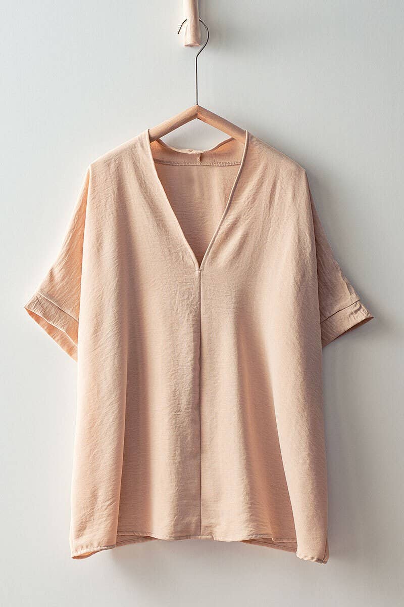 OVERSIZED VNECK FOLDED SHORT SLEEVE TOP