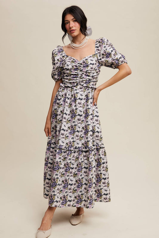 Floral Ruched Bodice Maxi Dress