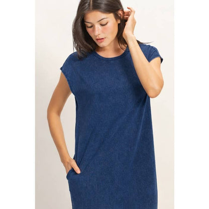 Mineral Wash Cap Sleeve Midi Dress