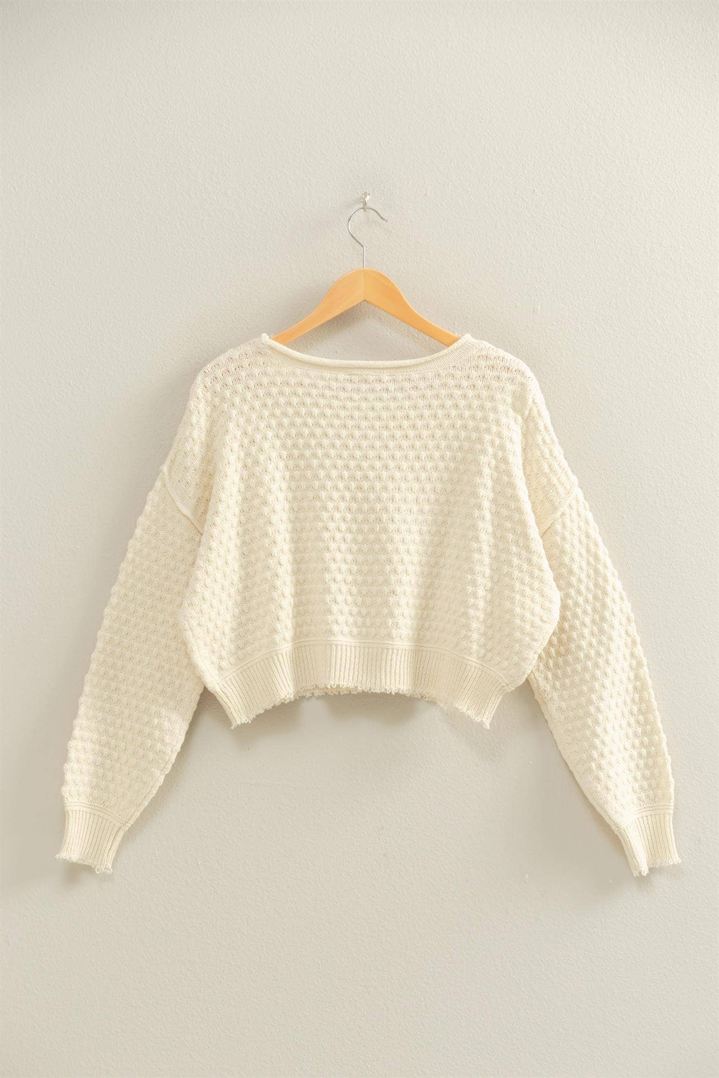 Textured Round Neck Long Sleeve Sweater
