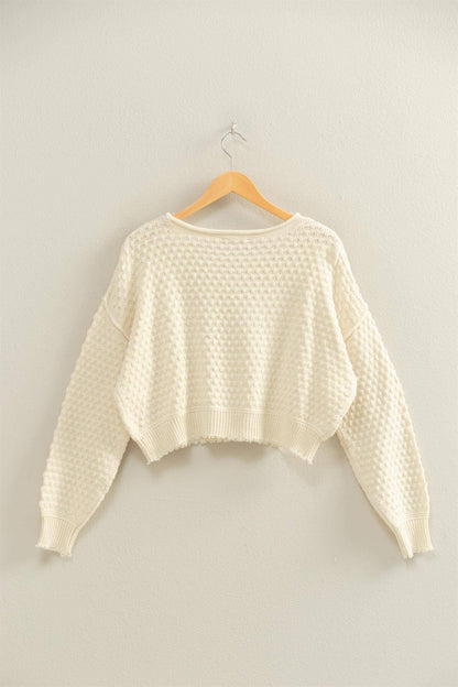 Textured Round Neck Long Sleeve Sweater