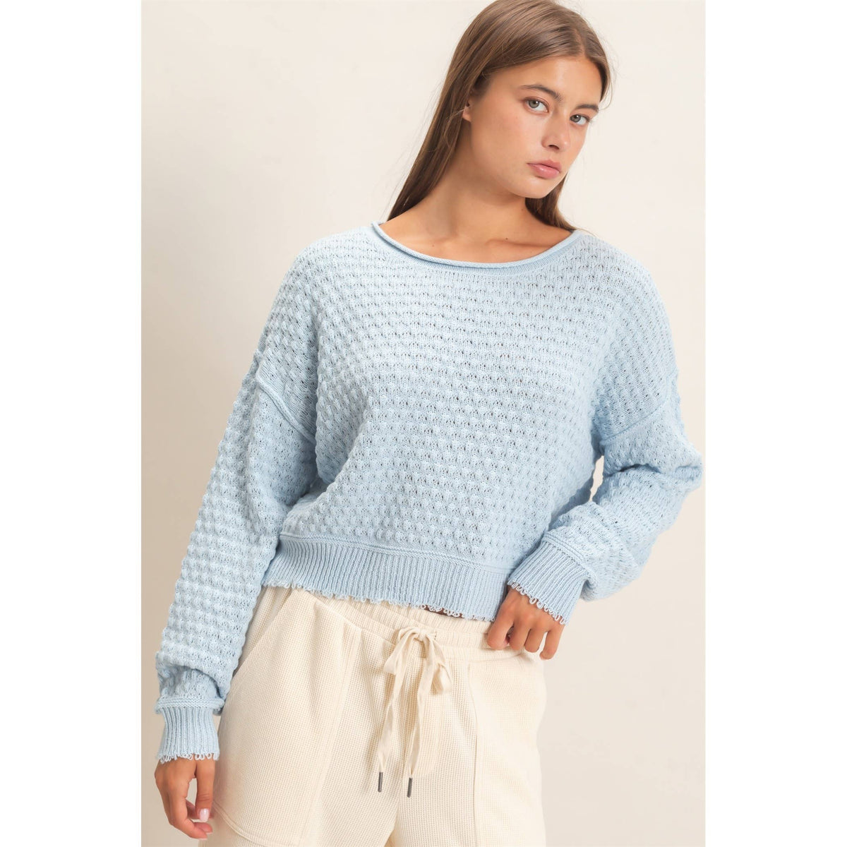 Textured Boat Neck Sweater