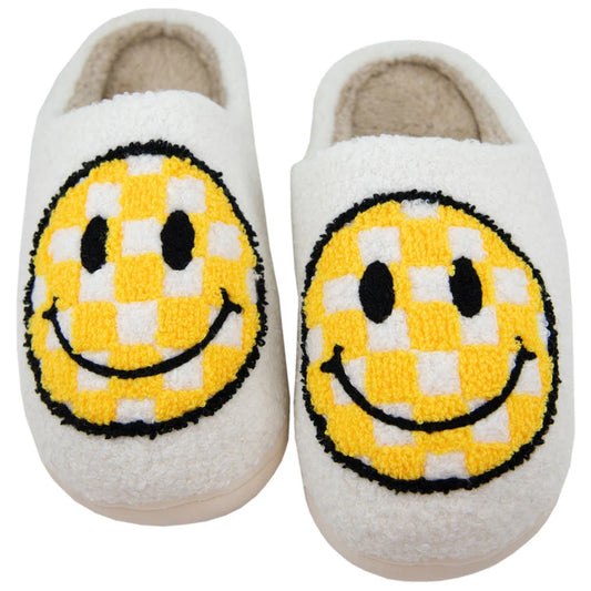 Yellow Checkered Happy Face Wholesale Slippers