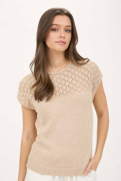 EYELET YOKE SWEATER KNIT TOP
